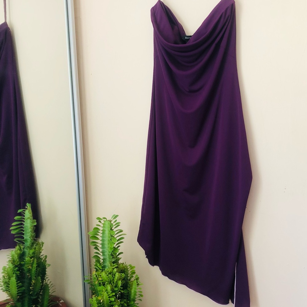 Express Plum Asymmetrical Strapless Dress
